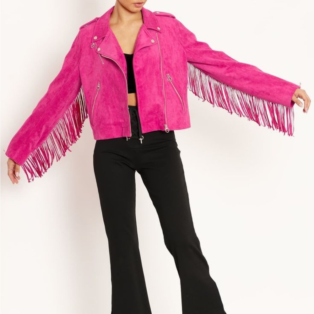 Orchid Suede Fringe Moto Jacket, Blackmilk Size 8 - Picture 2 of 8